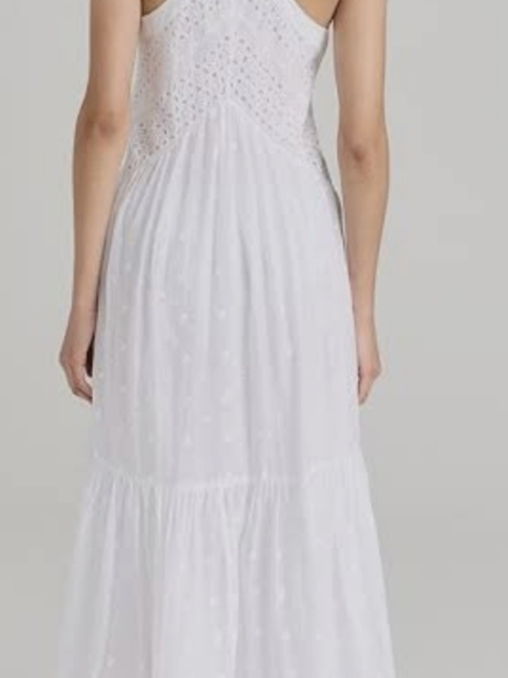 White Eyelet Maxi Dress with Crocheted Bodice - Women's Summer Maxi. 100% Cotton